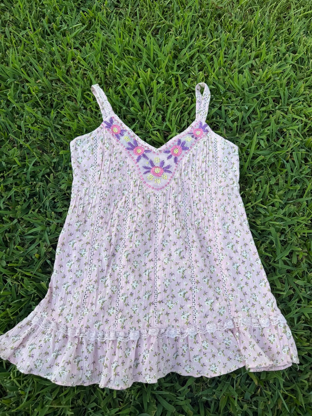 Vintage Nolita Pink Floral Embroidered Lace Boho Babydoll Tank Top Medium - Picture 2 of 8
